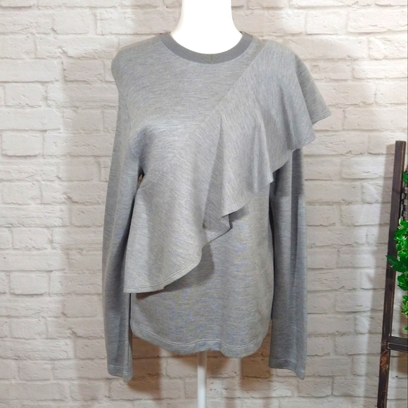 Diane Von Furstenberg Sweaters - Diane Von Furstenberg Grey Ruffled Crew Neck Comfy Cute Casual Pullover Sweater